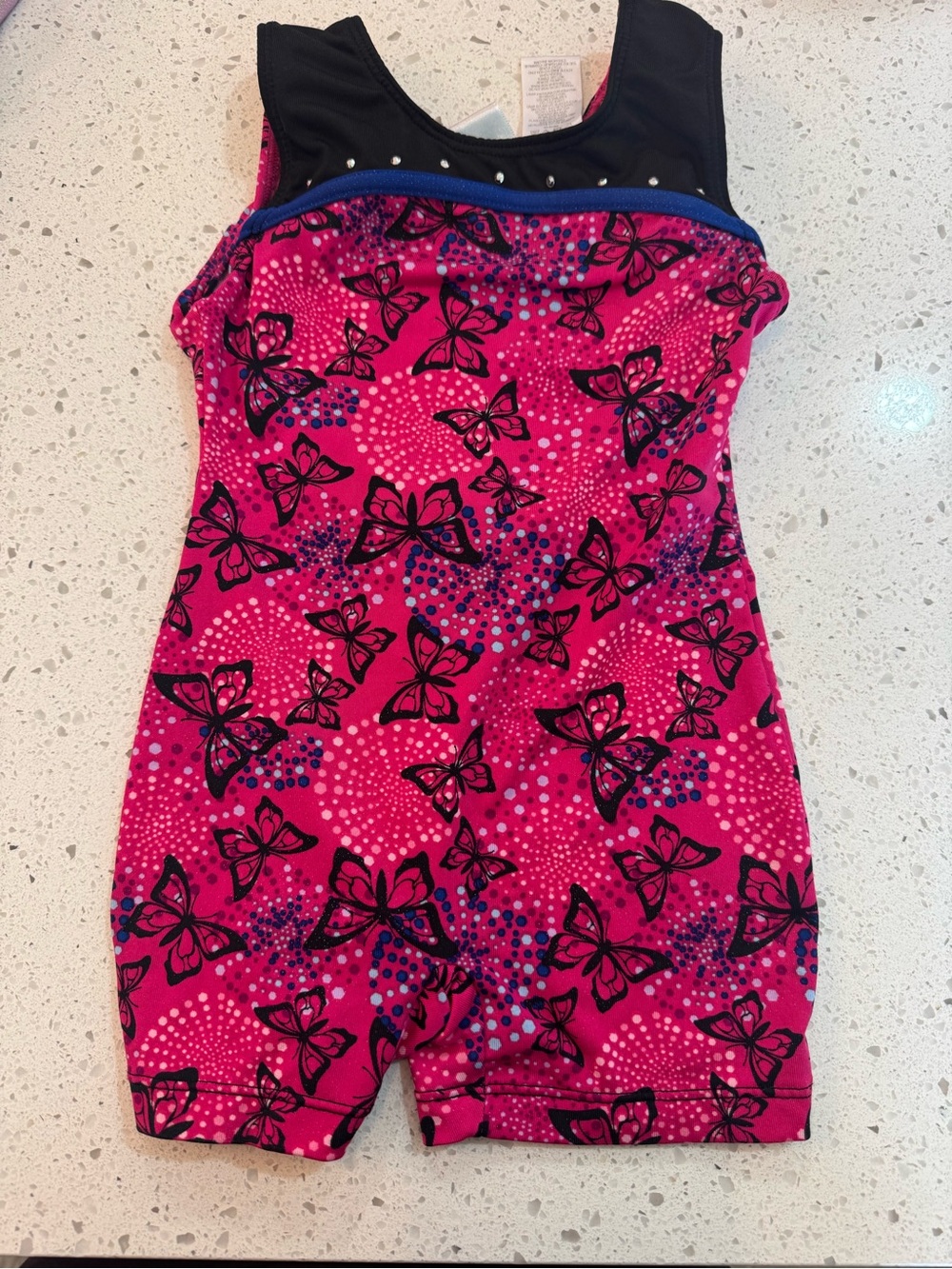 Danskin Pink Butterfly Active Short Romper with Black Yoke
